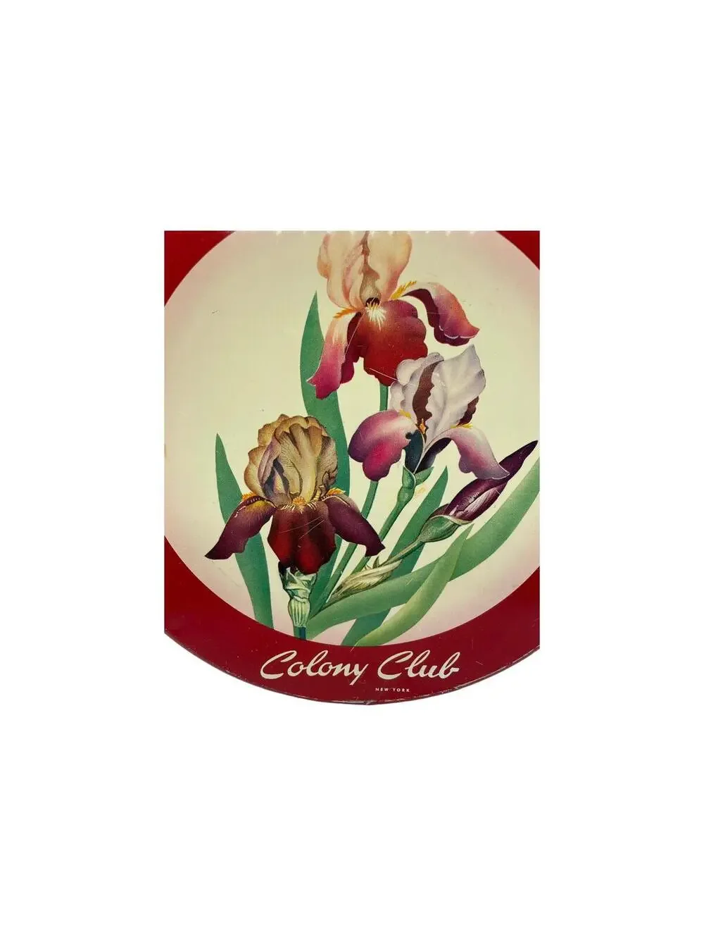 Vintage Colony Club Candy Tin: Red Iris Floral Metal Storage Box